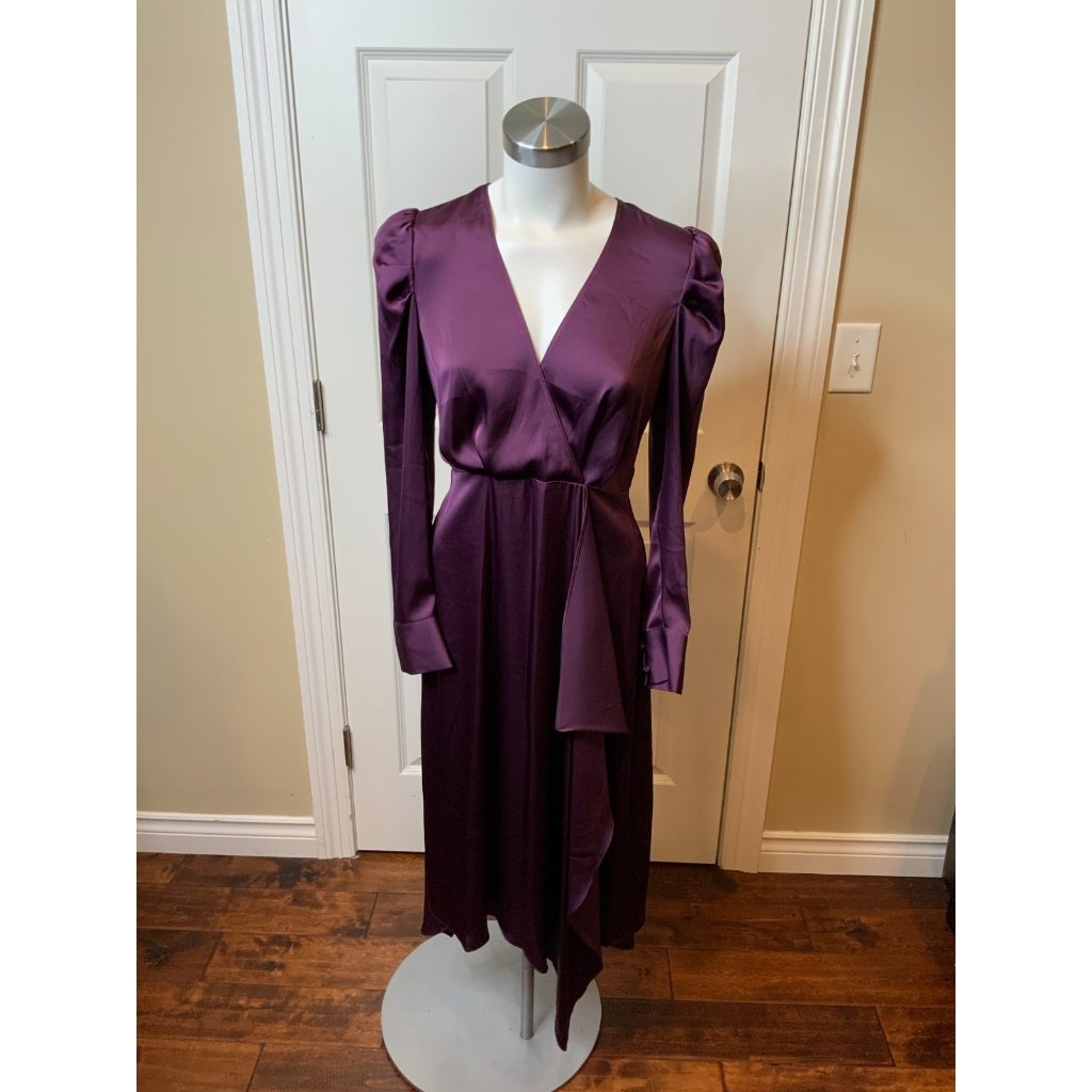 Bcbg Max Azria Blackberry Purple Satin Long Sleeve Midi Dress $228, Size 2, Nwt!